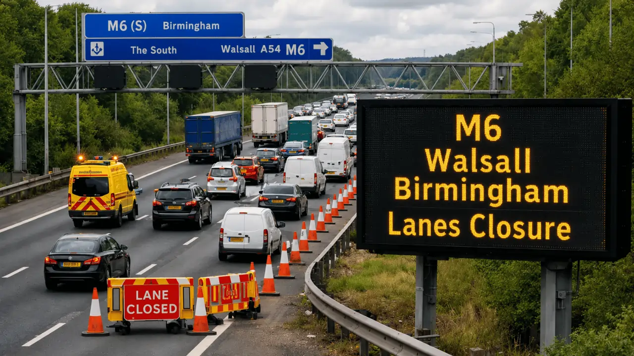 m6 walsall birmingham lanes closure