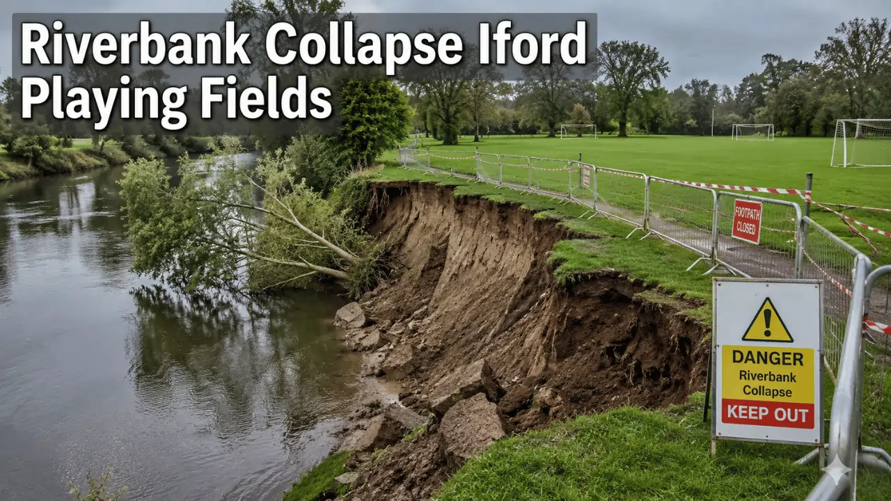 riverbank collapse iford playing fields